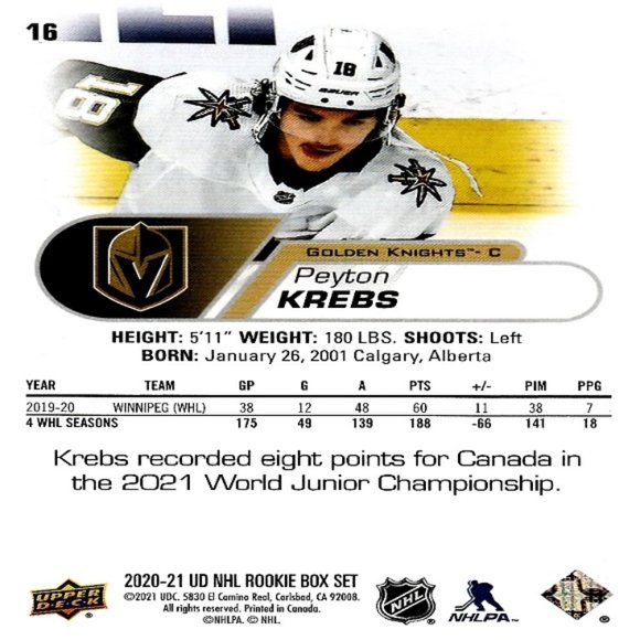 Peyton Krebs - 2020/2021 Upper Deck Box Set Rookie Card - Picture 2 of 2